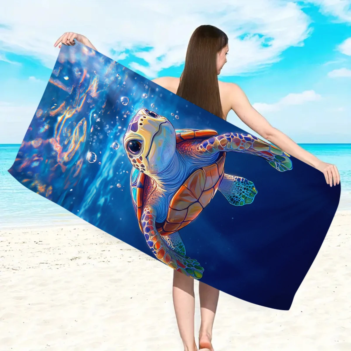 1pc Beach turtle animal printed beach towel, quick drying absorbent beach towel, outdoor sports swimming beach towel thumbnail 4