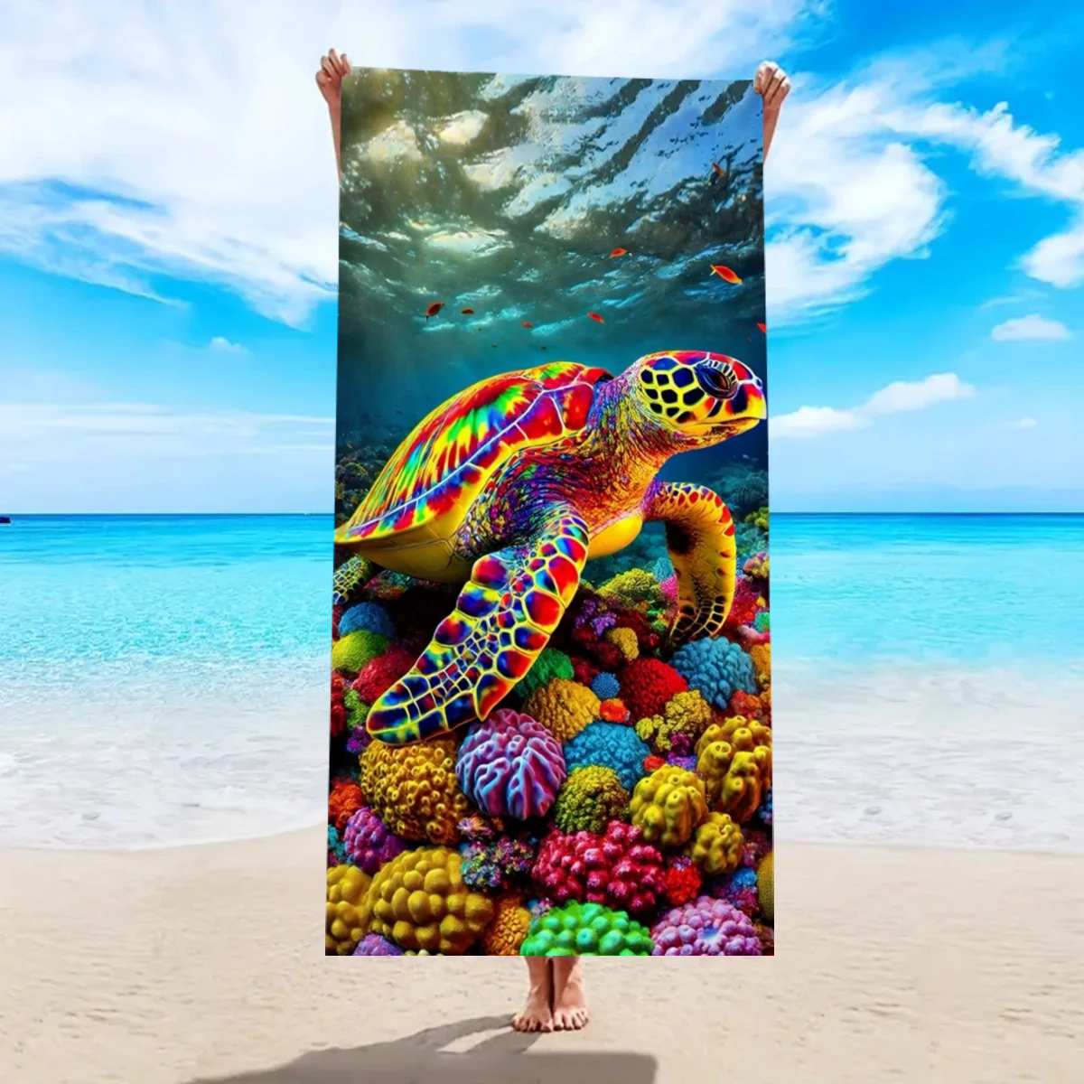 1pc Beach turtle animal printed beach towel, quick drying absorbent beach towel, outdoor sports swimming beach towel thumbnail 3