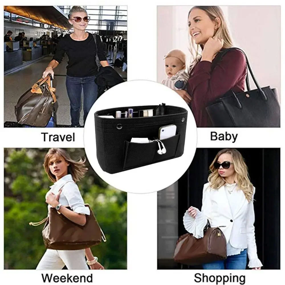 Women's Organizer Handbag Felt Travel Bag Insert Liner Purse Organiser Pouch thumbnail 6