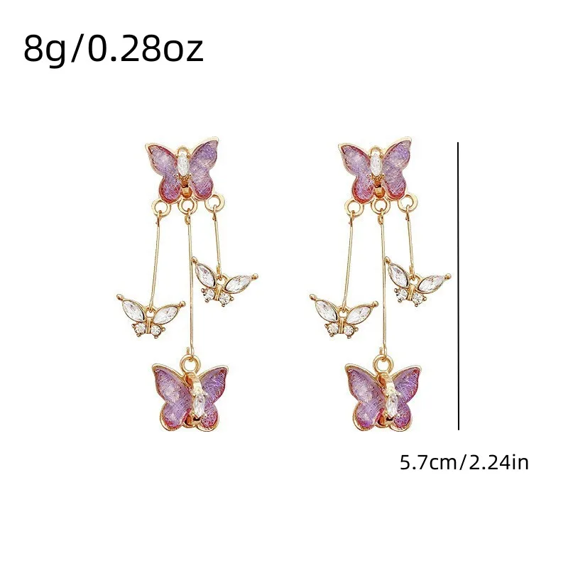 Elegant Purple Glass Butterfly Long Tassel Earrings for Women Delicate Rhinestone Crystal Insect Earrings Luxury Party Jewelry thumbnail 4