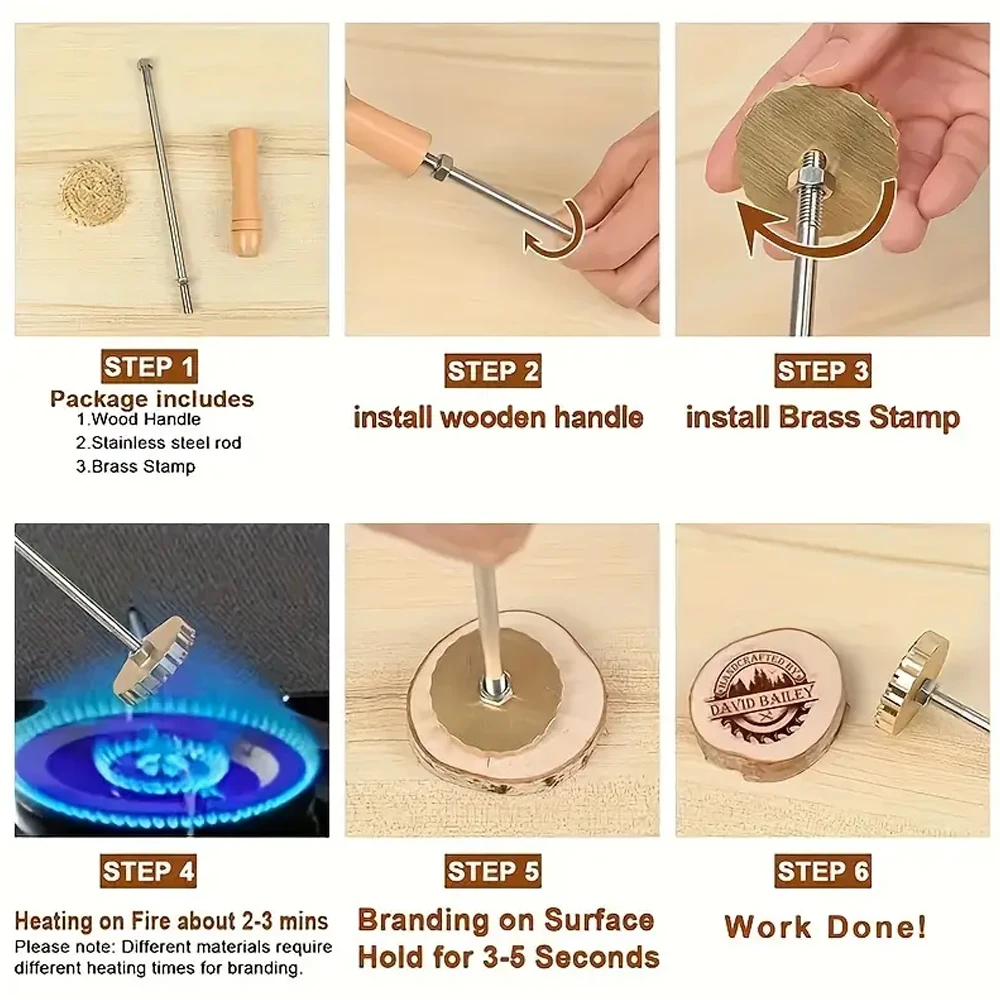Custom Branding Iron Stamp DIY LOGO Heating Brass Embosser Seals with Handle for Wood Leather Cake Hamburger Wedding Party Craft thumbnail 4
