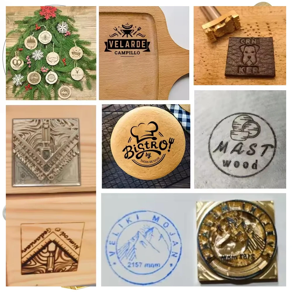 Custom Branding Iron Stamp DIY LOGO Heating Brass Embosser Seals with Handle for Wood Leather Cake Hamburger Wedding Party Craft thumbnail 2