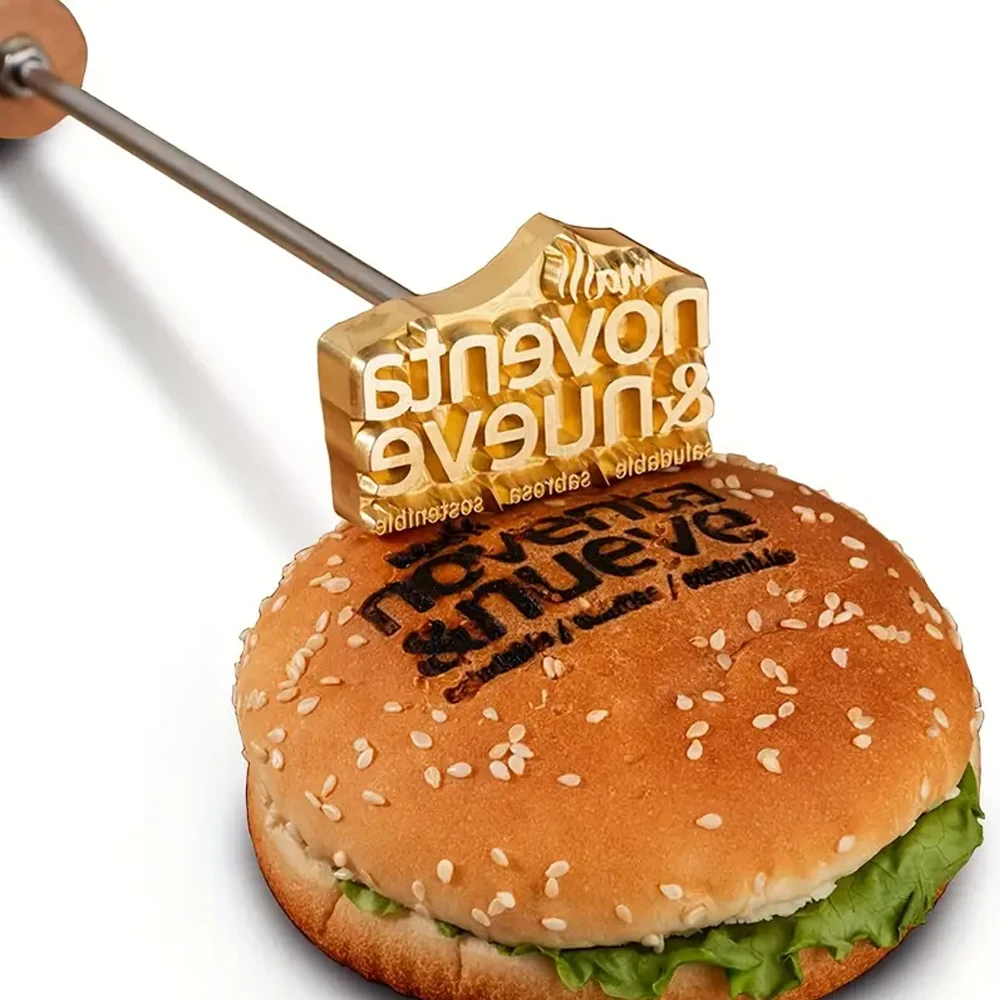 Custom Branding Iron Stamp DIY LOGO Heating Brass Embosser Seals with Handle for Wood Leather Cake Hamburger Wedding Party Craft thumbnail 6