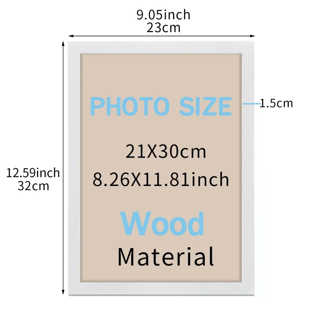 21x30cm Frame Black and White Wood Grain Color Wooden Photo Frame 9"x11" A4 Poster Canvas Painting Display Stand Picture Decor thumbnail 2