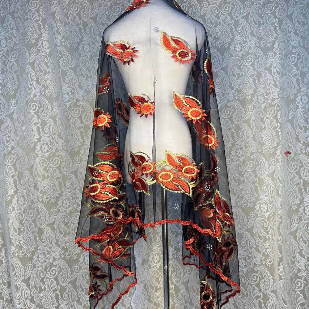 on sale 2025 New African Net Hijab Scarf For Muslim Women African Dubai Islam Headscarf Embroidery Shawls voile