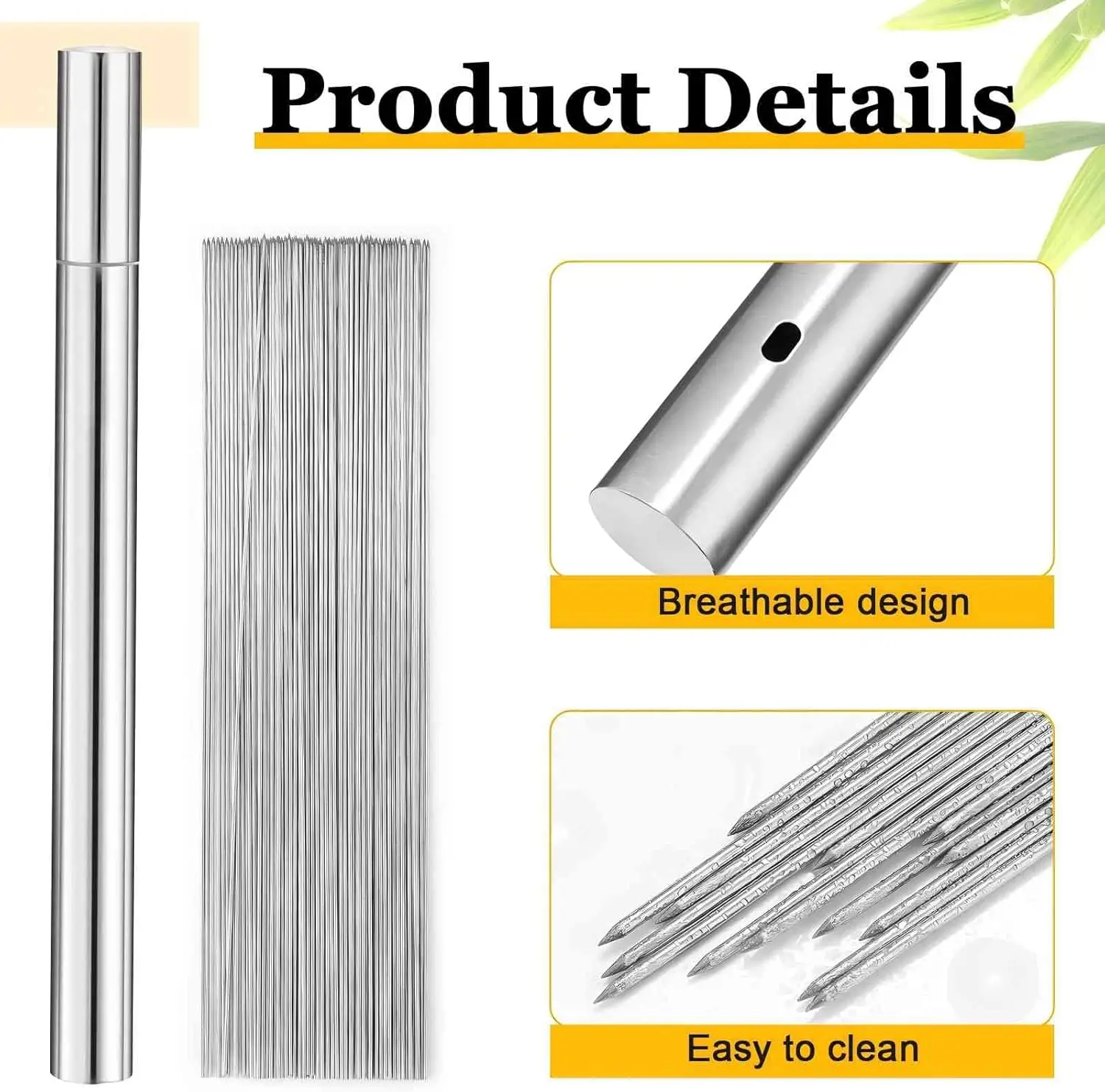 40PCS 304 Stainless Steel 13.5"Long Flat Barbecue Skewers,BBQ Kebob Skewers with Metal Storage Tube,Reusable For Grilling thumbnail 3