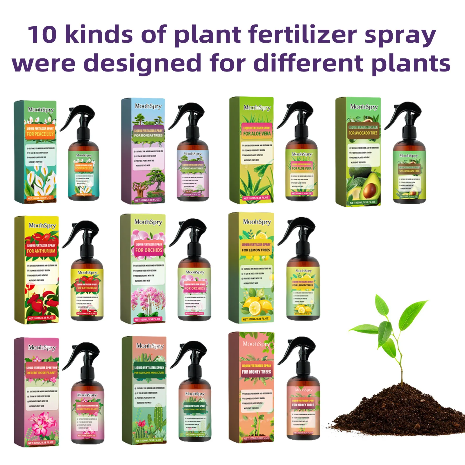 MoonSpy 100ml Fertilizer Spray Series for Flowers Plants & Trees - Plant Growth Nutrition Care Supplemental Fertilizer