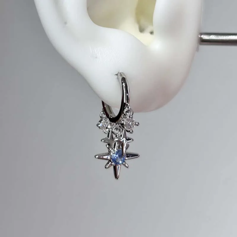 Y2K Blue Zircon Eight-Pointed Star Pendant Earrings for Women Silver Color Star Tassel Ear Buckle Minimalist Design Jewelry Gift thumbnail 6