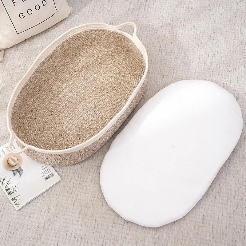 Portable cotton Rope Woven Baby Child Travel Bed Baskets Folding Baby Bed Basket Cribs for Newborn Baby with Pads thumbnail 6