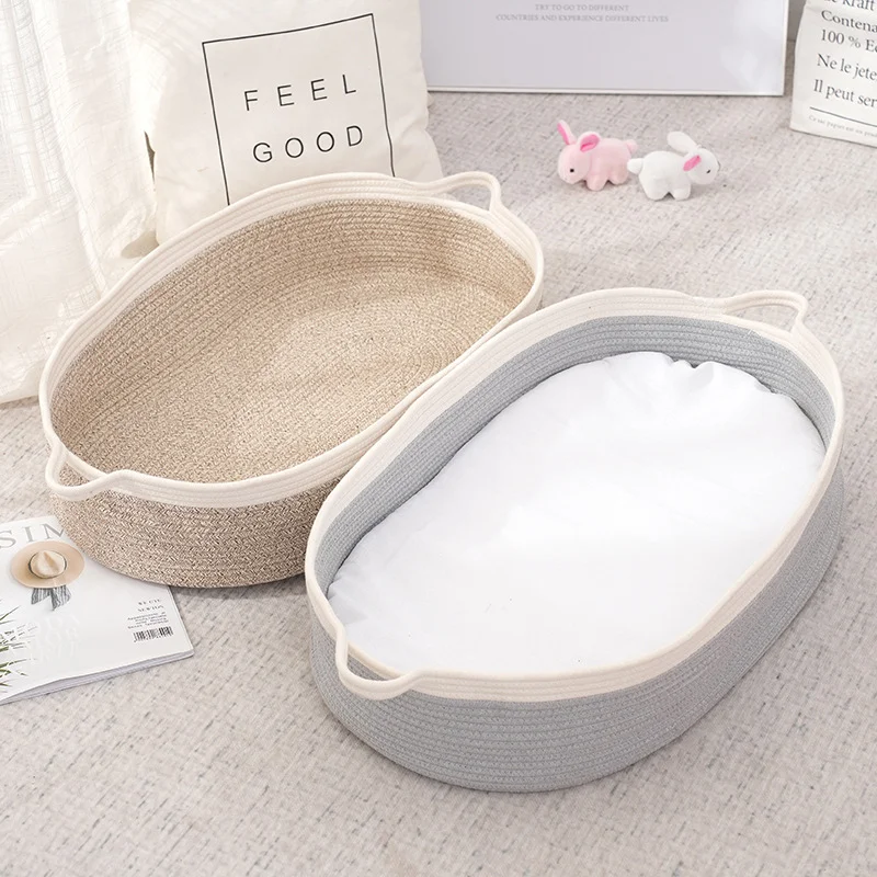 Portable cotton Rope Woven Baby Child Travel Bed Baskets Folding Baby Bed Basket Cribs for Newborn Baby with Pads thumbnail 4