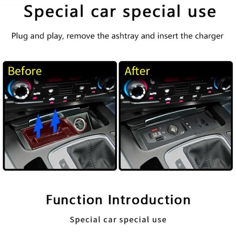 Car charger USB Fast Charging Cigarette Lighter Socket Splitter QC3.0 TypeC For Audi A4 B8 A5 A4 Allroad S4 RS4 Q5 SQ5 8R S5 RS5 thumbnail 5