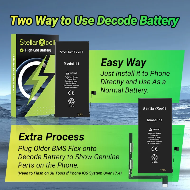 Decode Battery No important message Show 100% genuine StellarXcell Battery For iPhone 11 Pro Max 12 13 14 13 mini 15 plus thumbnail 3