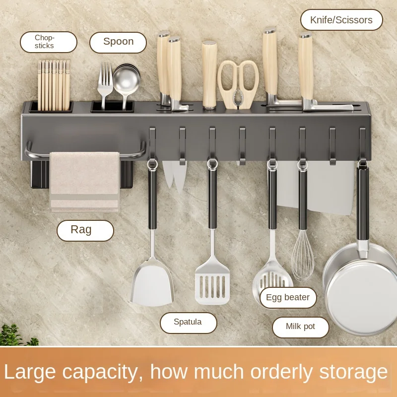 Tool-free kitchen shelf, kitchen accessories, multifunctional wall-mounted chopstick tube, storage for knives and tools thumbnail 2