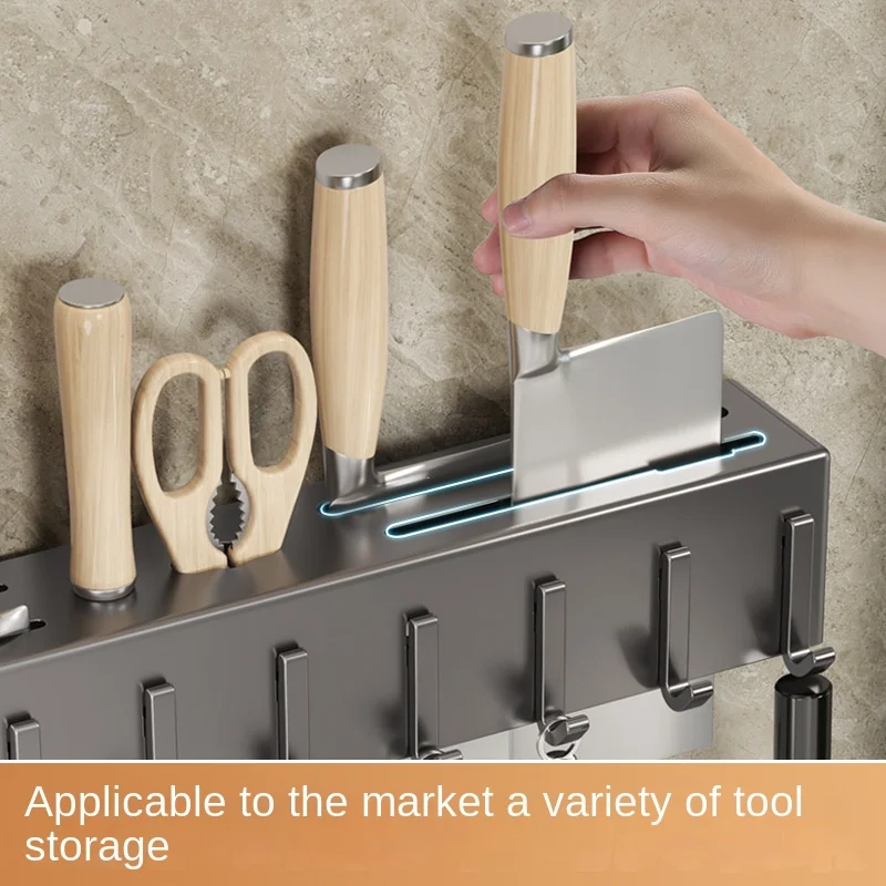 Tool-free kitchen shelf, kitchen accessories, multifunctional wall-mounted chopstick tube, storage for knives and tools thumbnail 3