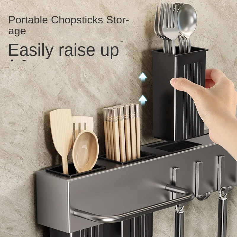 Tool-free kitchen shelf, kitchen accessories, multifunctional wall-mounted chopstick tube, storage for knives and tools thumbnail 4