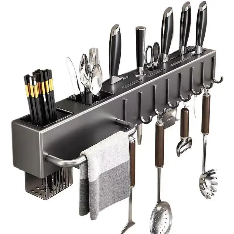 Tool-free kitchen shelf, kitchen accessories, multifunctional wall-mounted chopstick tube, storage for knives and tools thumbnail 5