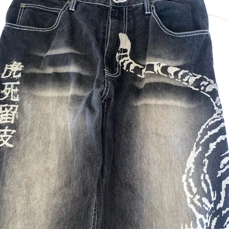 Y2K American New Fashion Tiger Print Loose Jeans Women High Street Harajuku Wind Trend Casual Joker High Waist Wide Leg Pants thumbnail 3