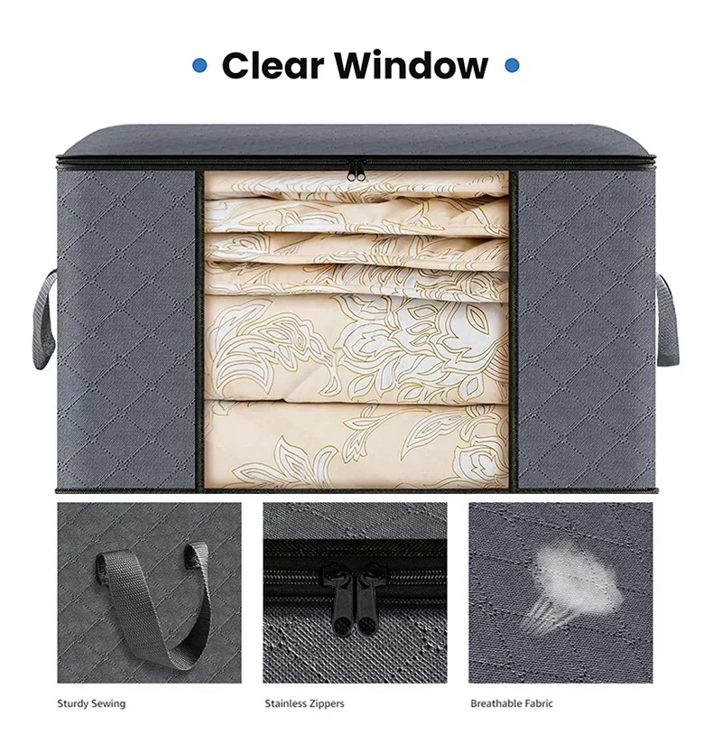 Storage Bag Foldable Large Capacity Clothes  Blanket Storage Bags Storage Containers for Organizing Bedroom Closet Clothing thumbnail 4