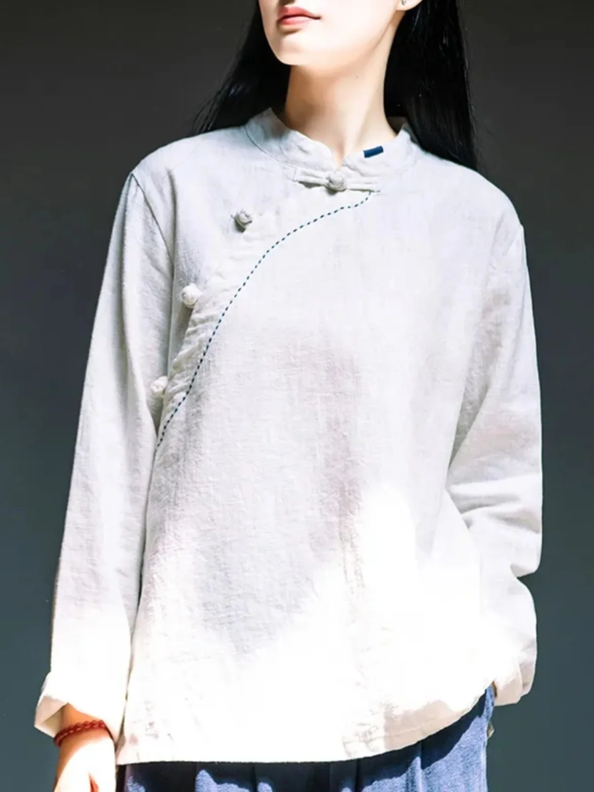 Chinese Tea Dress Women Vintage Style Buddhist Zen Clothing Spring New Chinese Style Cotton Linen Top  Hanfu Kung Fu TS-906 thumbnail 3