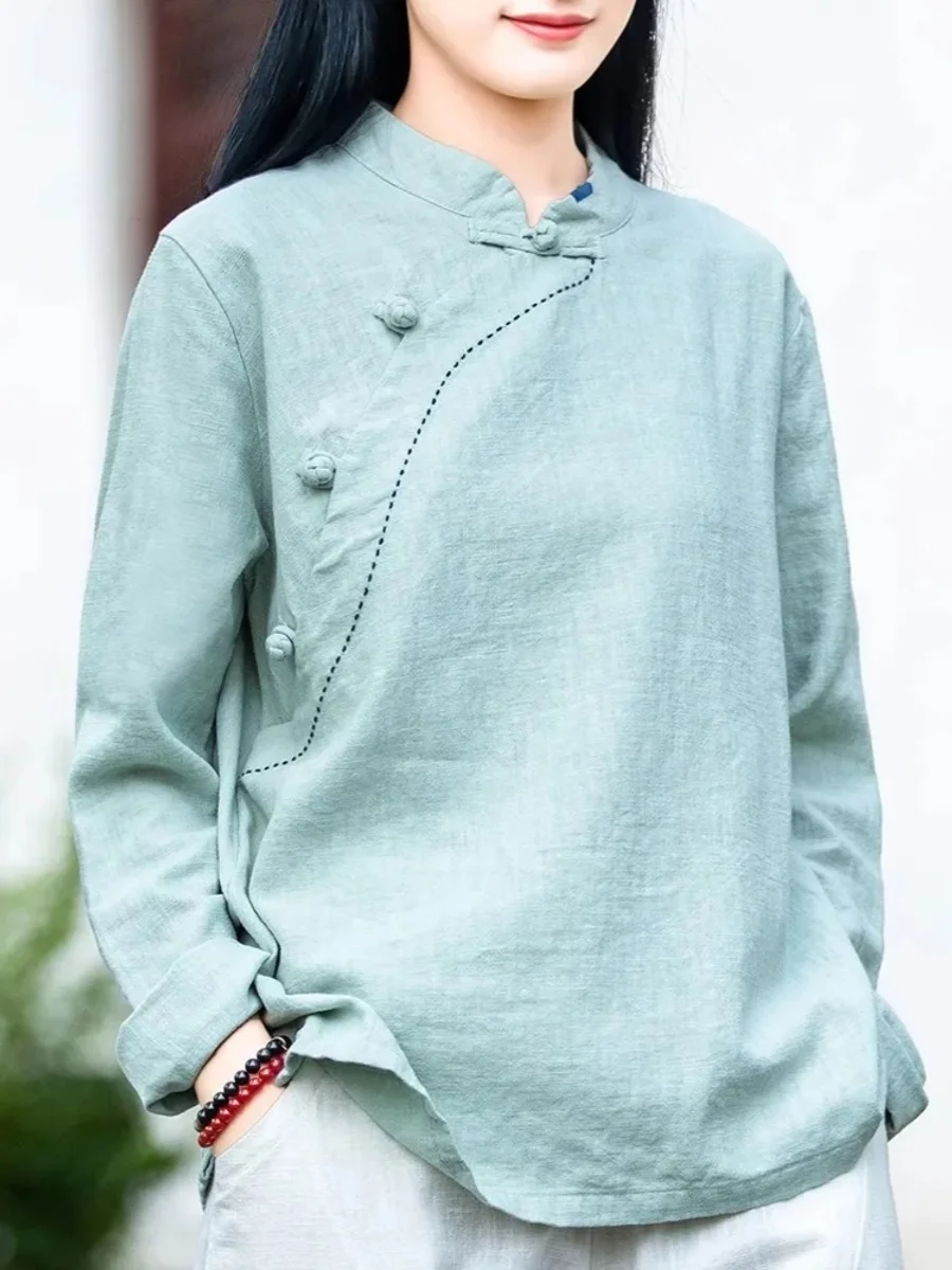 Chinese Tea Dress Women Vintage Style Buddhist Zen Clothing Spring New Chinese Style Cotton Linen Top  Hanfu Kung Fu TS-906 thumbnail 4