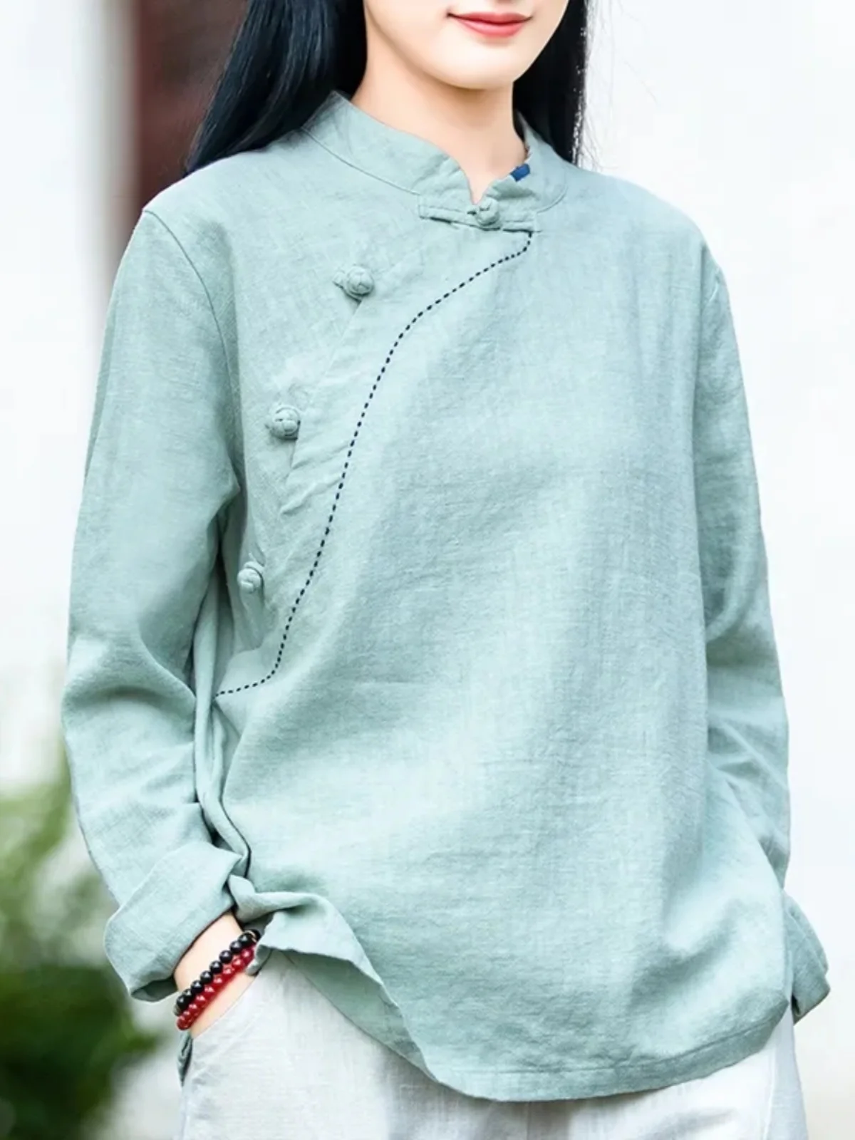 Chinese Tea Dress Women Vintage Style Buddhist Zen Clothing Spring New Chinese Style Cotton Linen Top  Hanfu Kung Fu TS-906