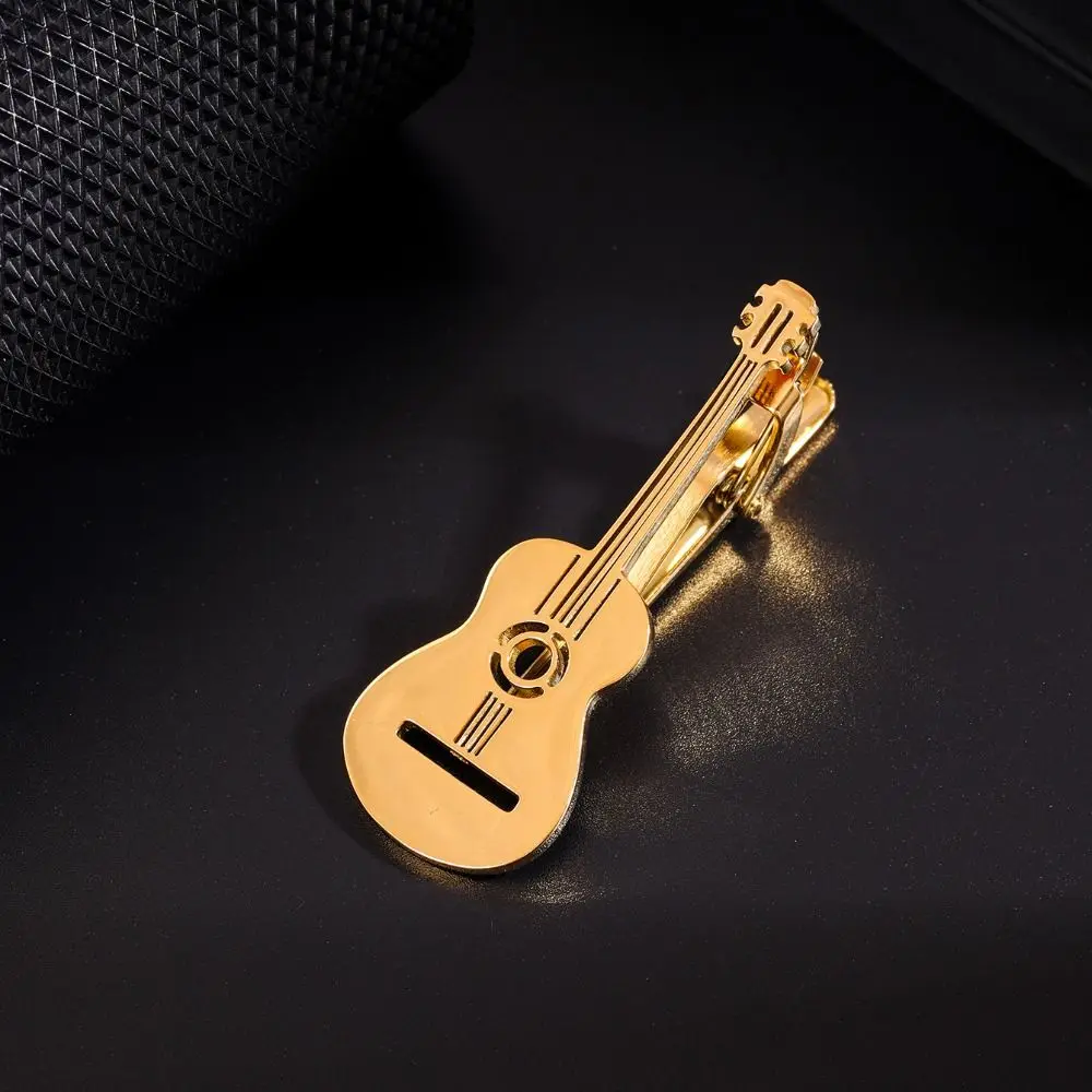 Fashion Treble Clef Guitar Tie Clip Instrument Titanium Steel Music Note Tie Pin Punk Hip Hop Piano Necktie Buckle Men thumbnail 4