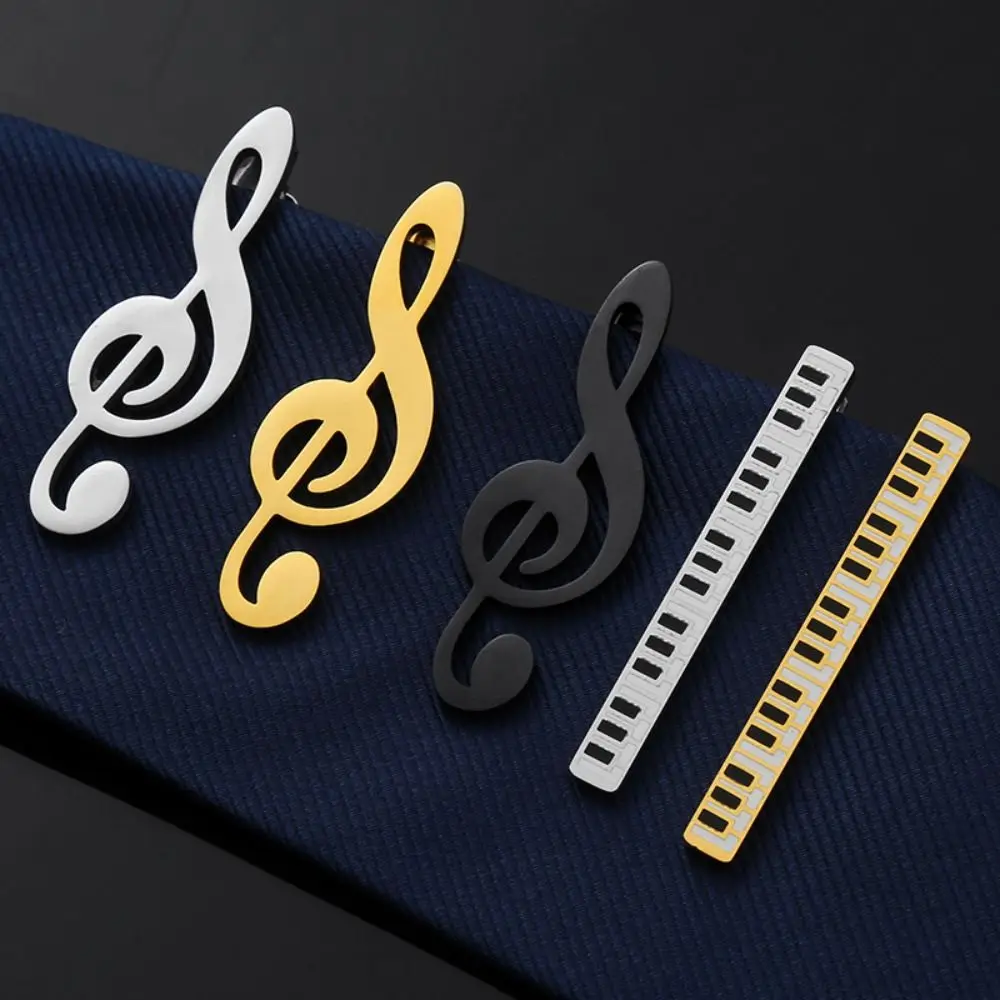 Fashion Treble Clef Guitar Tie Clip Instrument Titanium Steel Music Note Tie Pin Punk Hip Hop Piano Necktie Buckle Men thumbnail 2