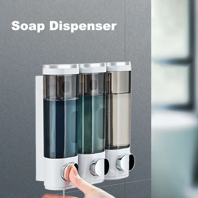 Liquid Soap Dispenser Three-Head  Shower and Lotion Dispenser Waterproof Shampoo Gel Container Wall Mount with Clear Window thumbnail 2