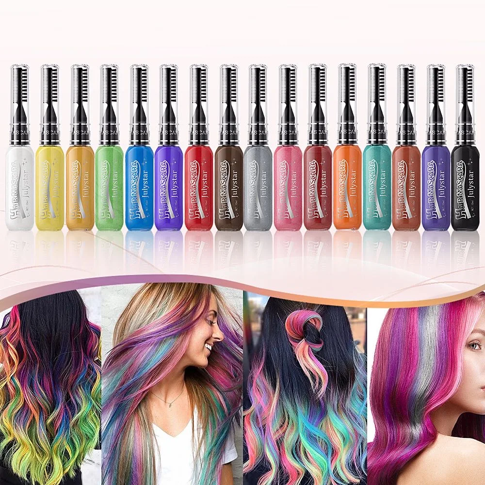 16 Colors Disposable Double-Head Hair Dye for Cosplay Party Stage Makeup Eyelash Highlighting Coloring Brush for Quick Hair Chan