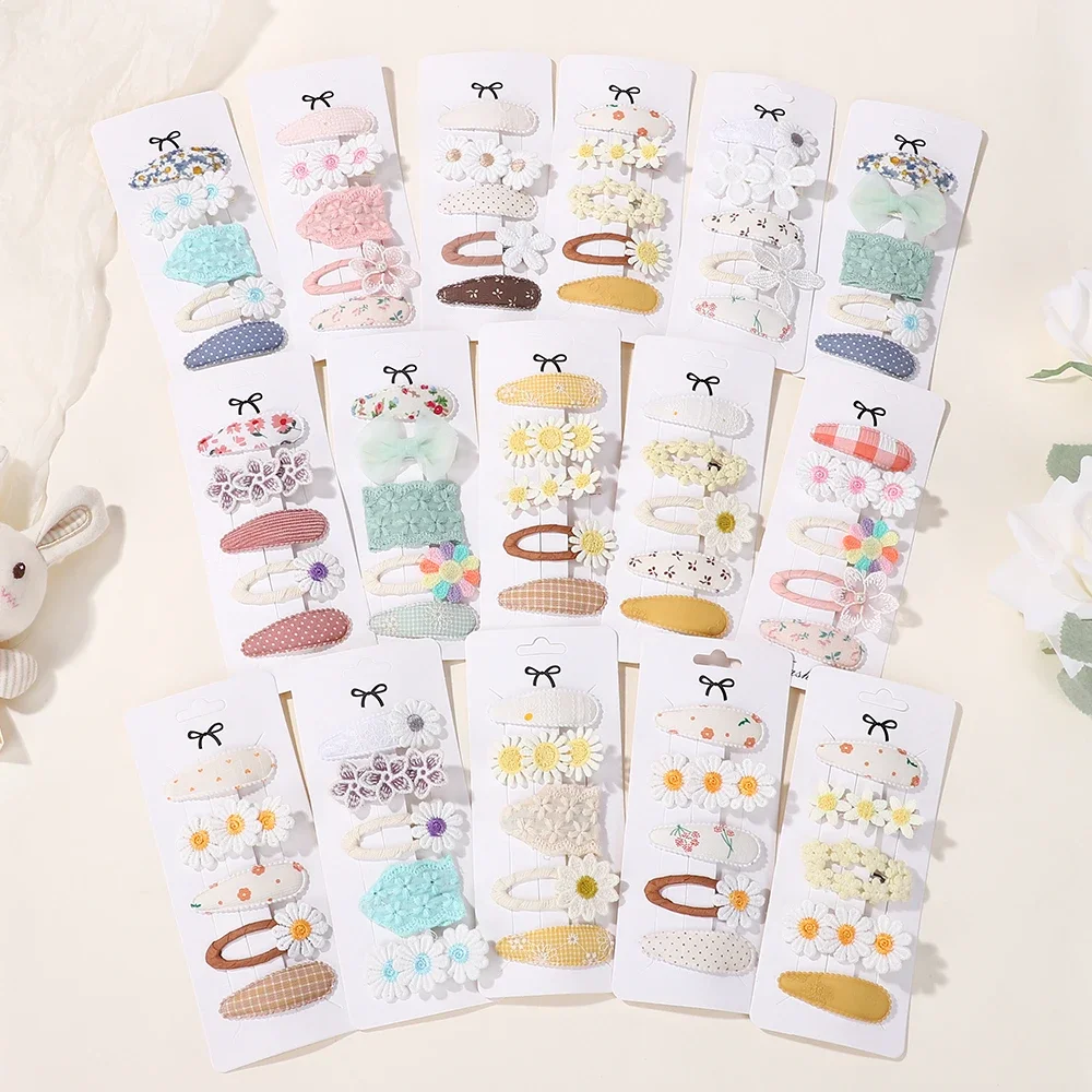 BABY BOWS 5Pcs/lot Girls Lovely Hair Clips Set Embroidered Bangs Barrette Ins Style Daisy Hairpin Kids Hairgripes Accessories thumbnail 4