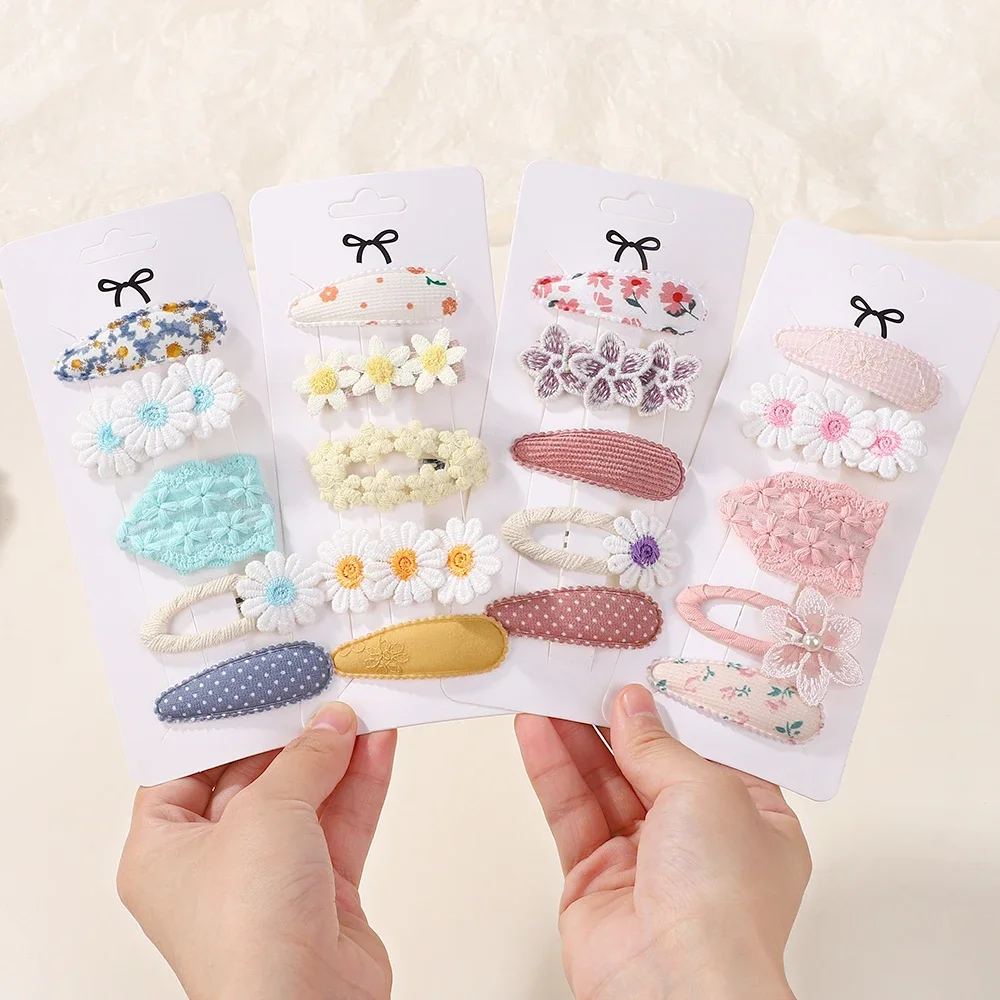 BABY BOWS 5Pcs/lot Girls Lovely Hair Clips Set Embroidered Bangs Barrette Ins Style Daisy Hairpin Kids Hairgripes Accessories thumbnail 2