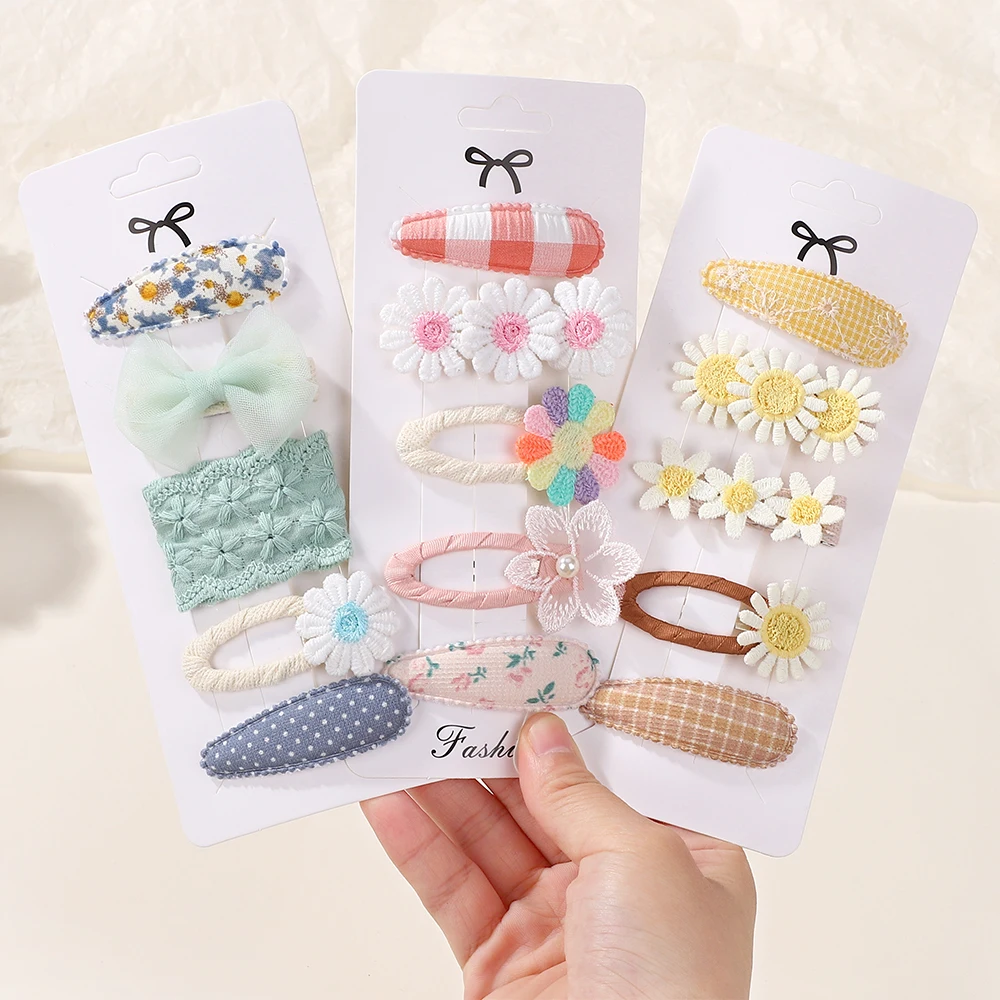 BABY BOWS 5Pcs/lot Girls Lovely Hair Clips Set Embroidered Bangs Barrette Ins Style Daisy Hairpin Kids Hairgripes Accessories thumbnail 5