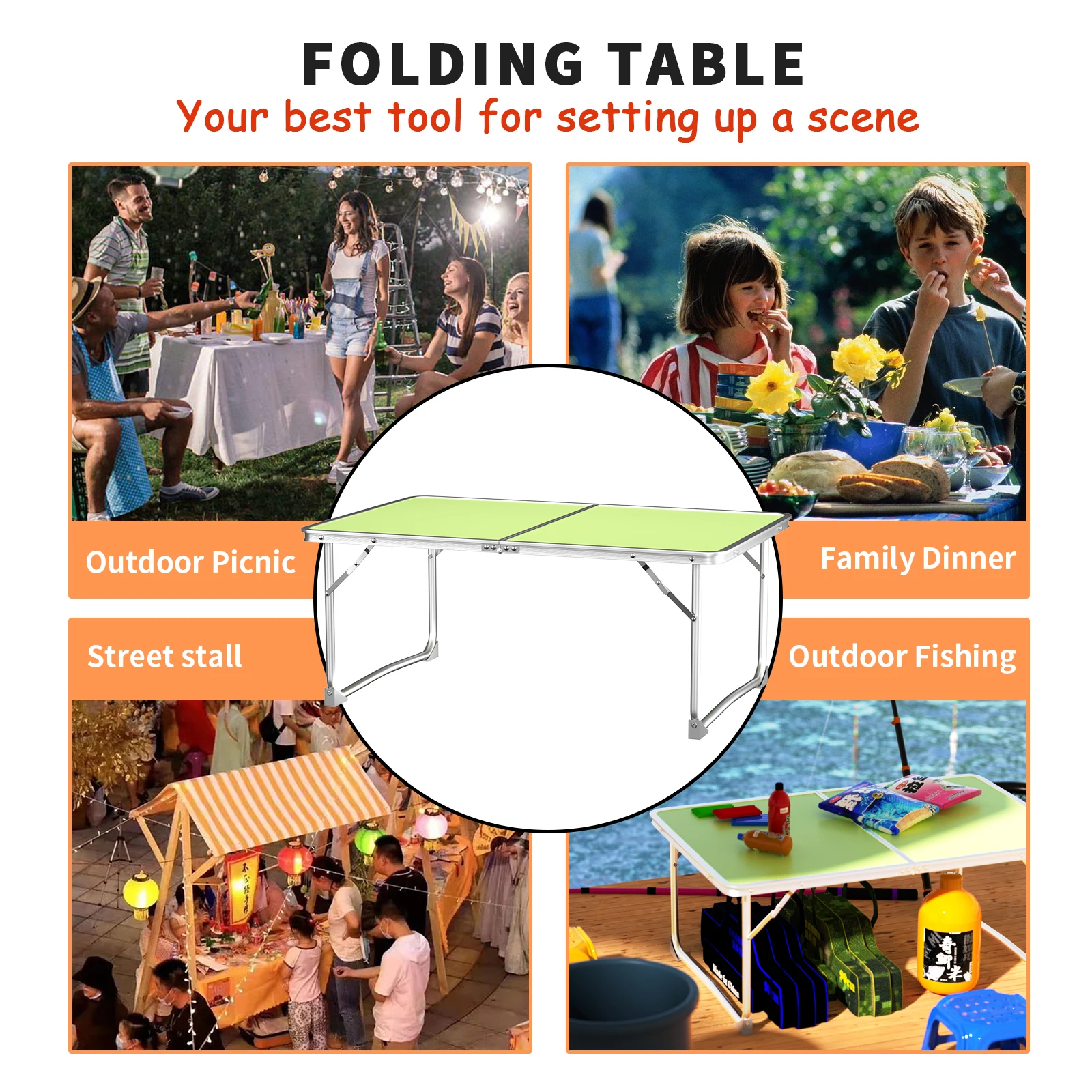 60cm Folding Table,Camping Table Portable Picnic Lightweight Aluminum Dining Outdoor Garden Small Fold Up Desk for Party BBQ thumbnail 6