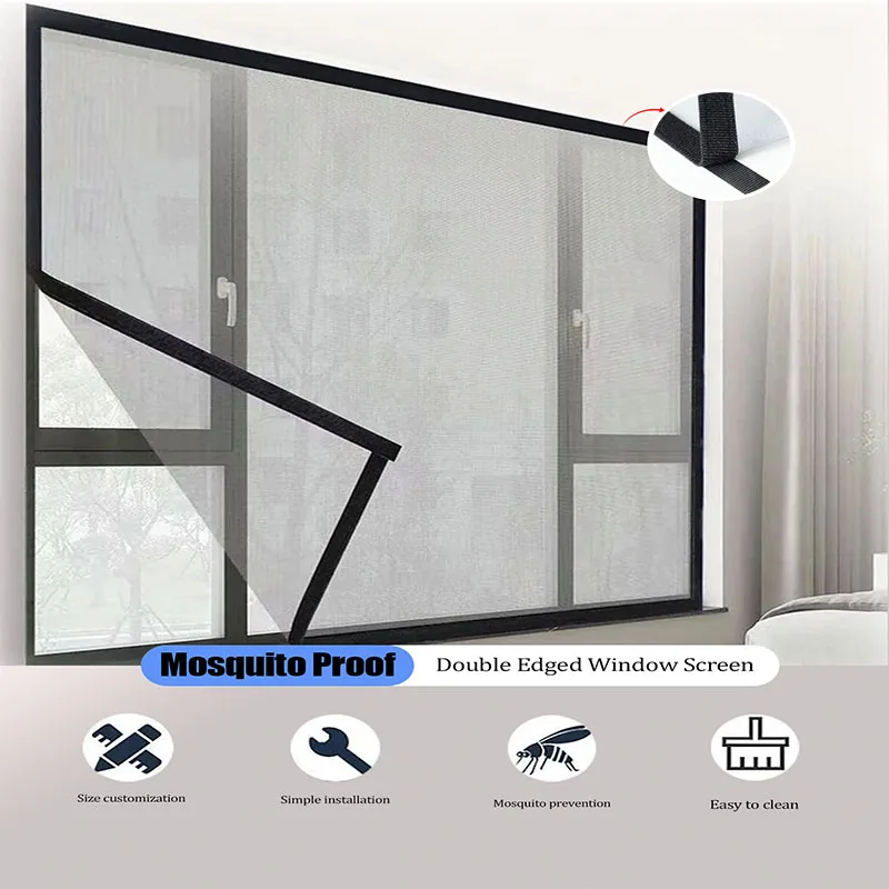 Summer, simple, black, mosquito net with multiple sizes to choose from, adhesive 2cm tape, window screen, curtain mosquito net thumbnail 2