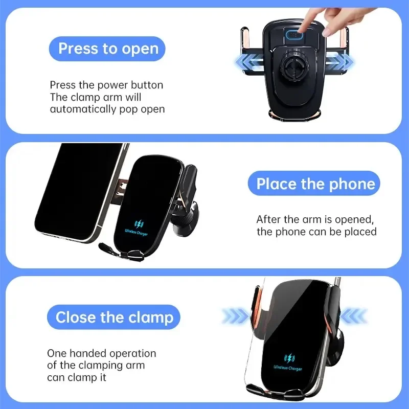 UYUXIO Wireless Car Charger Fast Charge Manual Clamping Air Vent Car Phone Holder for Samsung Android Phones iPhone 16 15 14 13 thumbnail 4