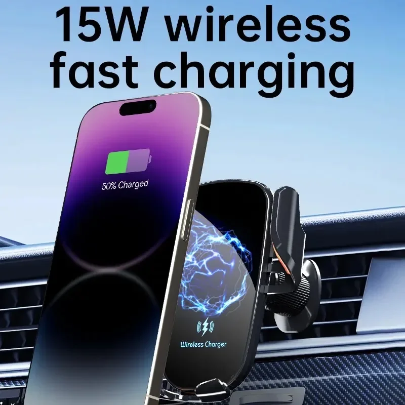 UYUXIO Wireless Car Charger Fast Charge Manual Clamping Air Vent Car Phone Holder for Samsung Android Phones iPhone 16 15 14 13 thumbnail 2