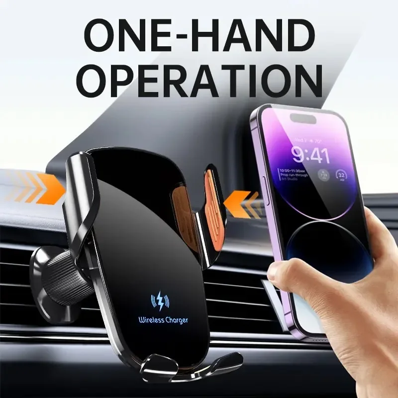 UYUXIO Wireless Car Charger Fast Charge Manual Clamping Air Vent Car Phone Holder for Samsung Android Phones iPhone 16 15 14 13 thumbnail 6