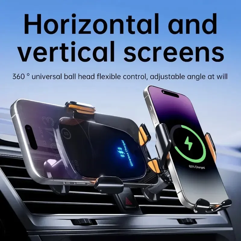 UYUXIO Wireless Car Charger Fast Charge Manual Clamping Air Vent Car Phone Holder for Samsung Android Phones iPhone 16 15 14 13 thumbnail 3