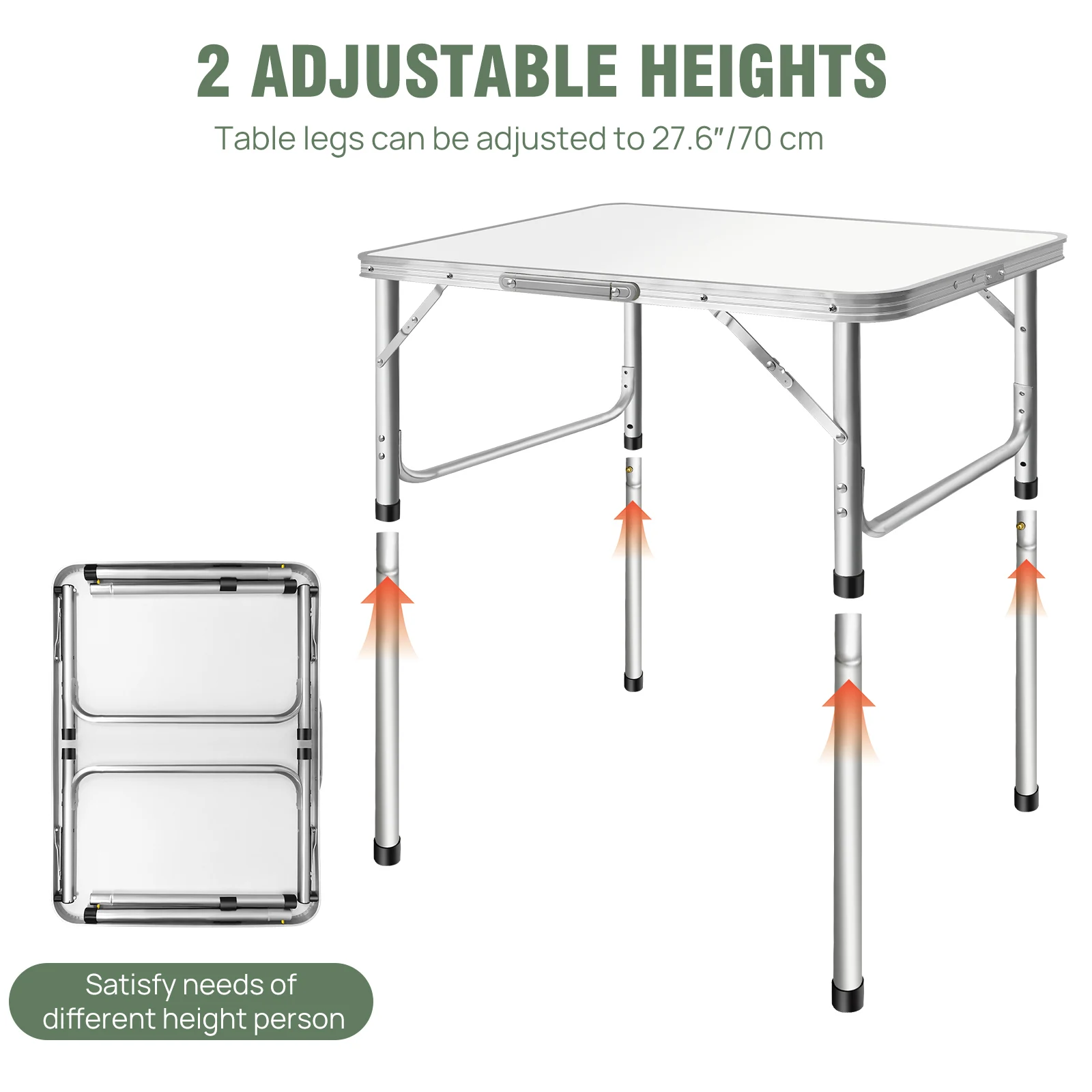 75CM Portable Adjustable Aluminium Alloy Folding Table, 2.5FT Table for Homework Compact Handy Camping Table Garden Party BBQ thumbnail 6