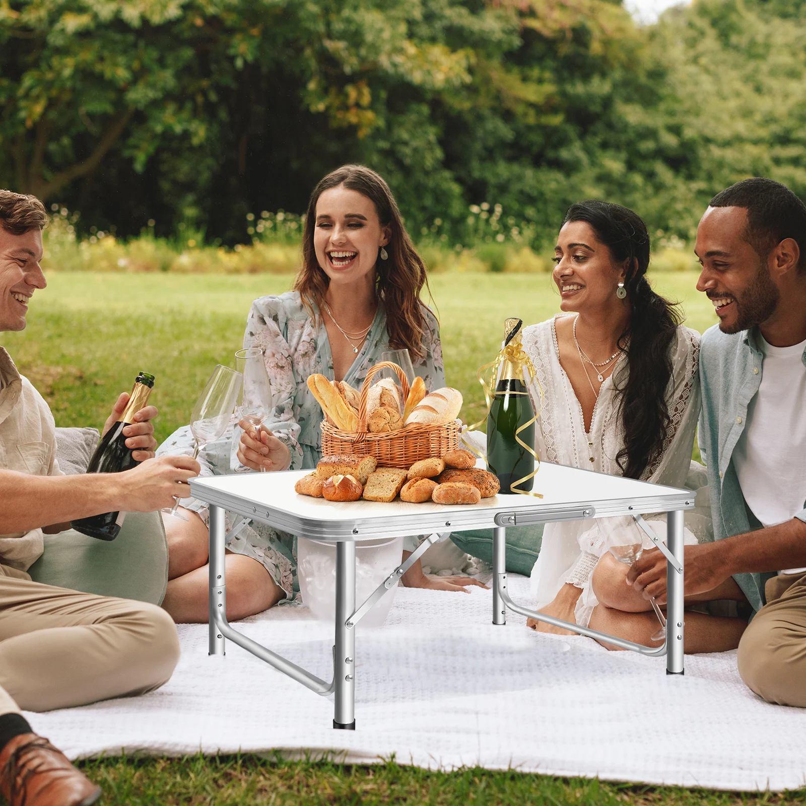 75CM Portable Adjustable Aluminium Alloy Folding Table, 2.5FT Table for Homework Compact Handy Camping Table Garden Party BBQ thumbnail 2
