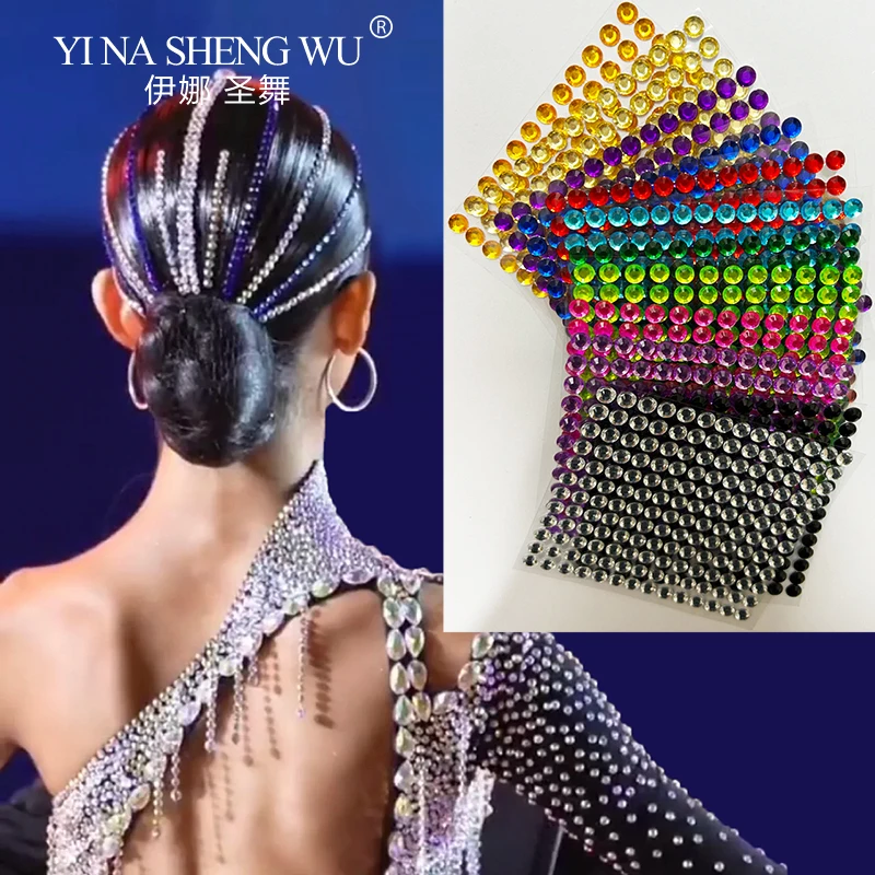 Latin Dance Headwear Hair Facial Decorations Self Adhesive Glitter Diamond Stickers Flamengo Latin Dance Competition Accessories