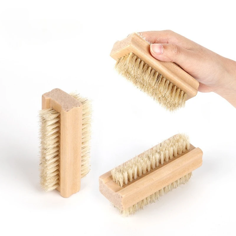 Double-sided Nail Brush Manicure Pedicure Wood Handle Soft Remove Dust Nail Cleaning Brush For Nail Care Scrubbing Tools