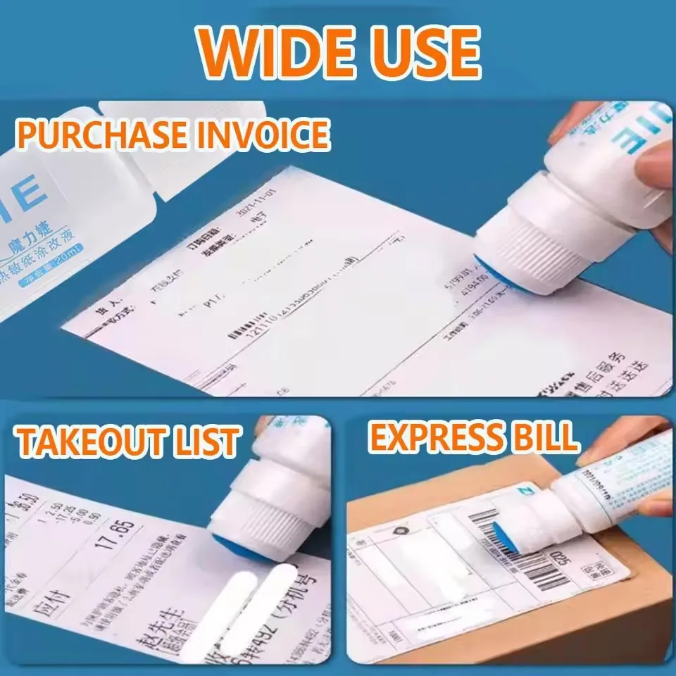 Fast-Drying 50ml Thermal Paper Correction Fluid Eraser Package Parcel Box ID Information Protector Anti Peep Identity Info Guard thumbnail 6