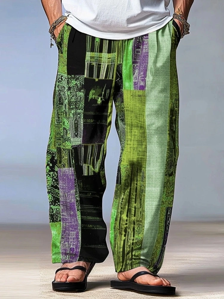 Men's Trousers Summer Pants Beach Pants Drawstring Elastic Waist 3D Print Stripe Graphic Prints Geometry Comfort Casual Pants thumbnail 2