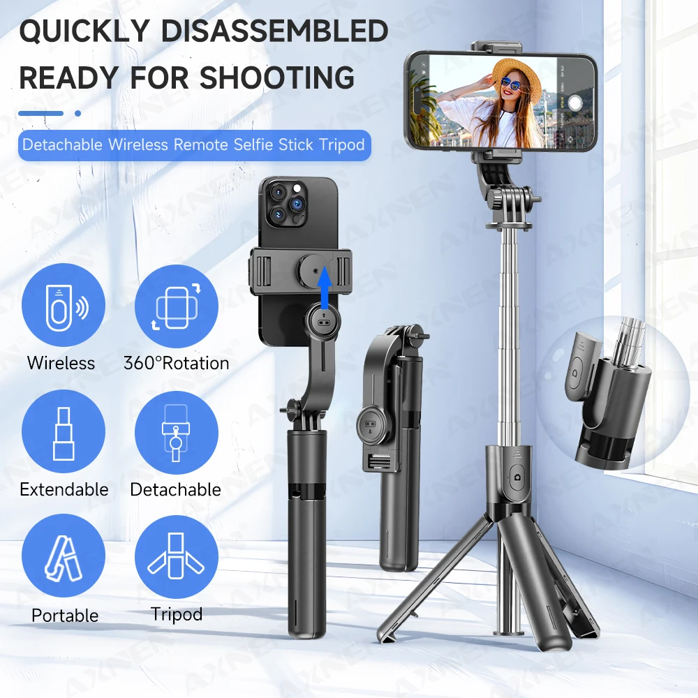Selfie Stick Tripod with Detachable Bluetooth Remote, 360° Rotation,Extendable Pole, Fill Light Option, for iPhone Android Phone thumbnail 2