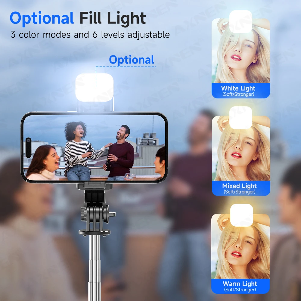 Selfie Stick Tripod with Detachable Bluetooth Remote, 360° Rotation,Extendable Pole, Fill Light Option, for iPhone Android Phone thumbnail 5