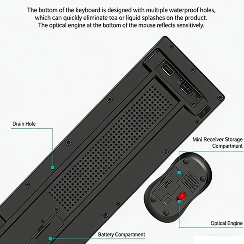 2.4G Wireless Keyboard Mouse Set 104 Keys Standard Keyboard Gaming Keyboard Mouse Kit for Android TV Box Laptop PC Accessories thumbnail 5