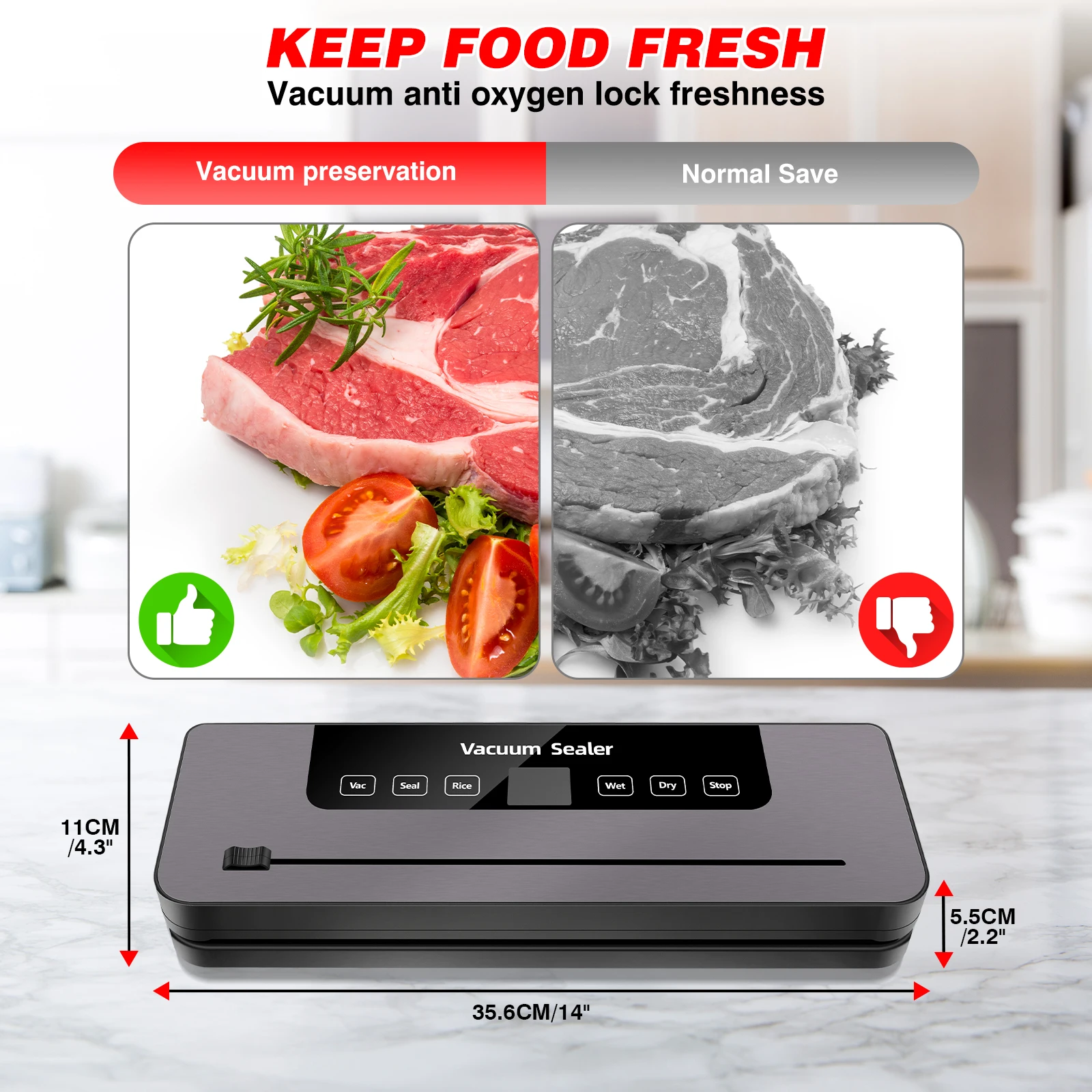 Vacuum Sealer,Automatic Food Vacuum Sealer,5 modes,with 10 sealing pockets and built-in cutter for sealing of wet and dry food thumbnail 2
