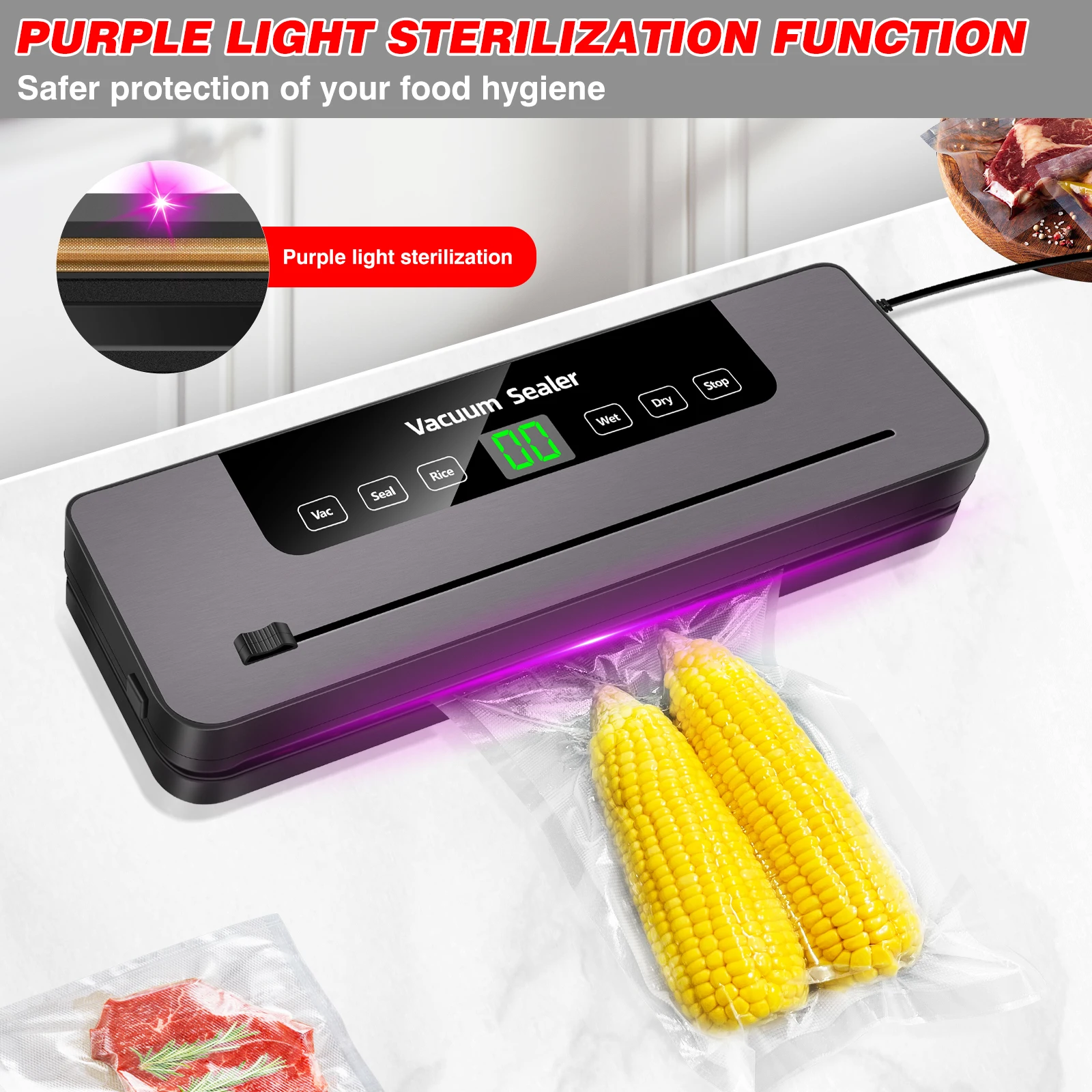 Vacuum Sealer,Automatic Food Vacuum Sealer,5 modes,with 10 sealing pockets and built-in cutter for sealing of wet and dry food thumbnail 5
