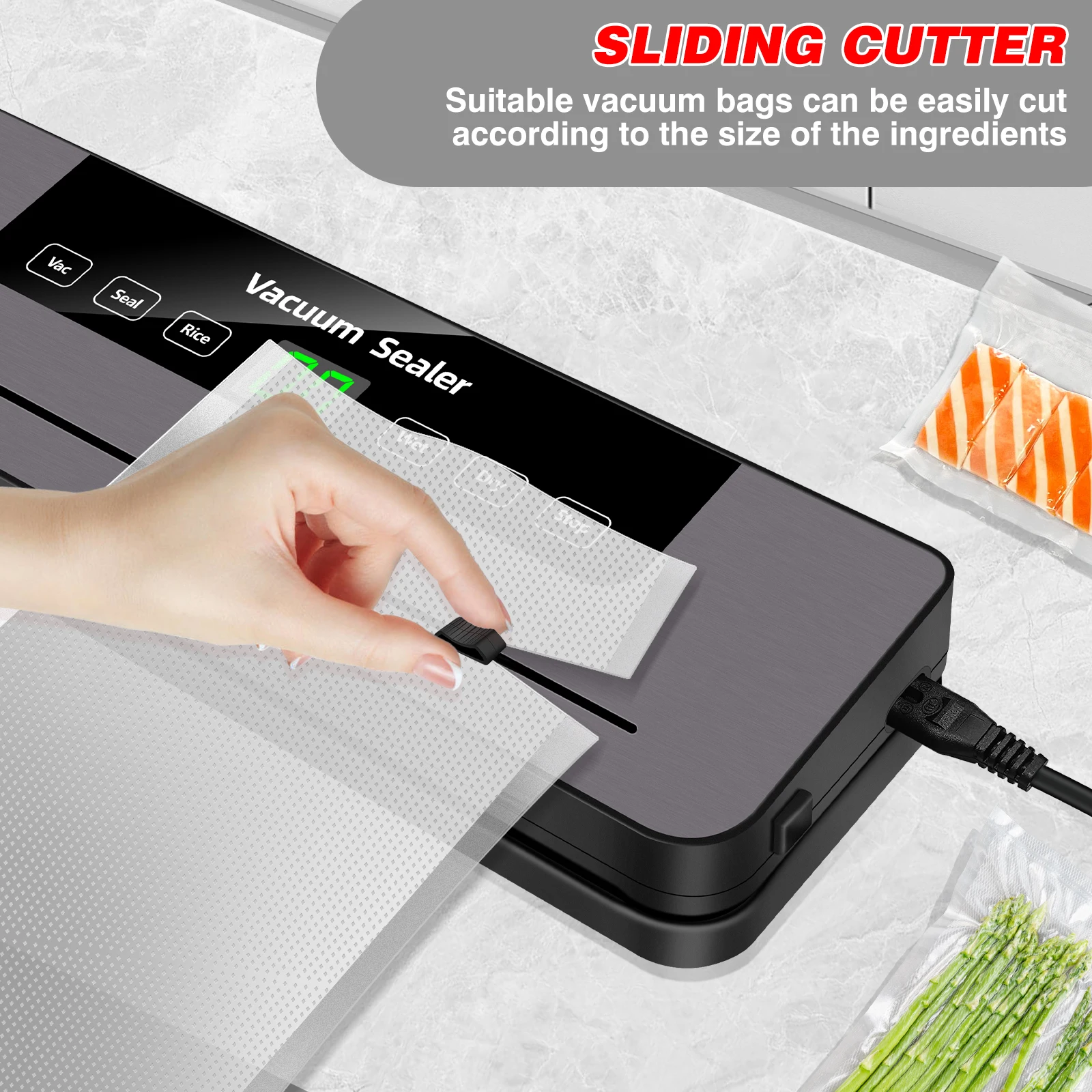 Vacuum Sealer,Automatic Food Vacuum Sealer,5 modes,with 10 sealing pockets and built-in cutter for sealing of wet and dry food thumbnail 4
